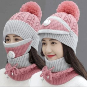 3pcs Women's Winter Warm Knitted Hat, Scarf, and Mask Set
