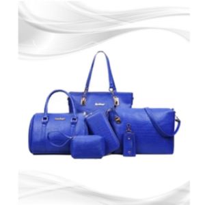 Bright Blue Faux Leather Handbag 6-Piece Set, Tote Style, Spacious & Durable
