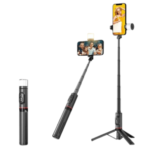 3-in-1 Selfie Stick with Fill Light and Tripod, Expandable with Remote