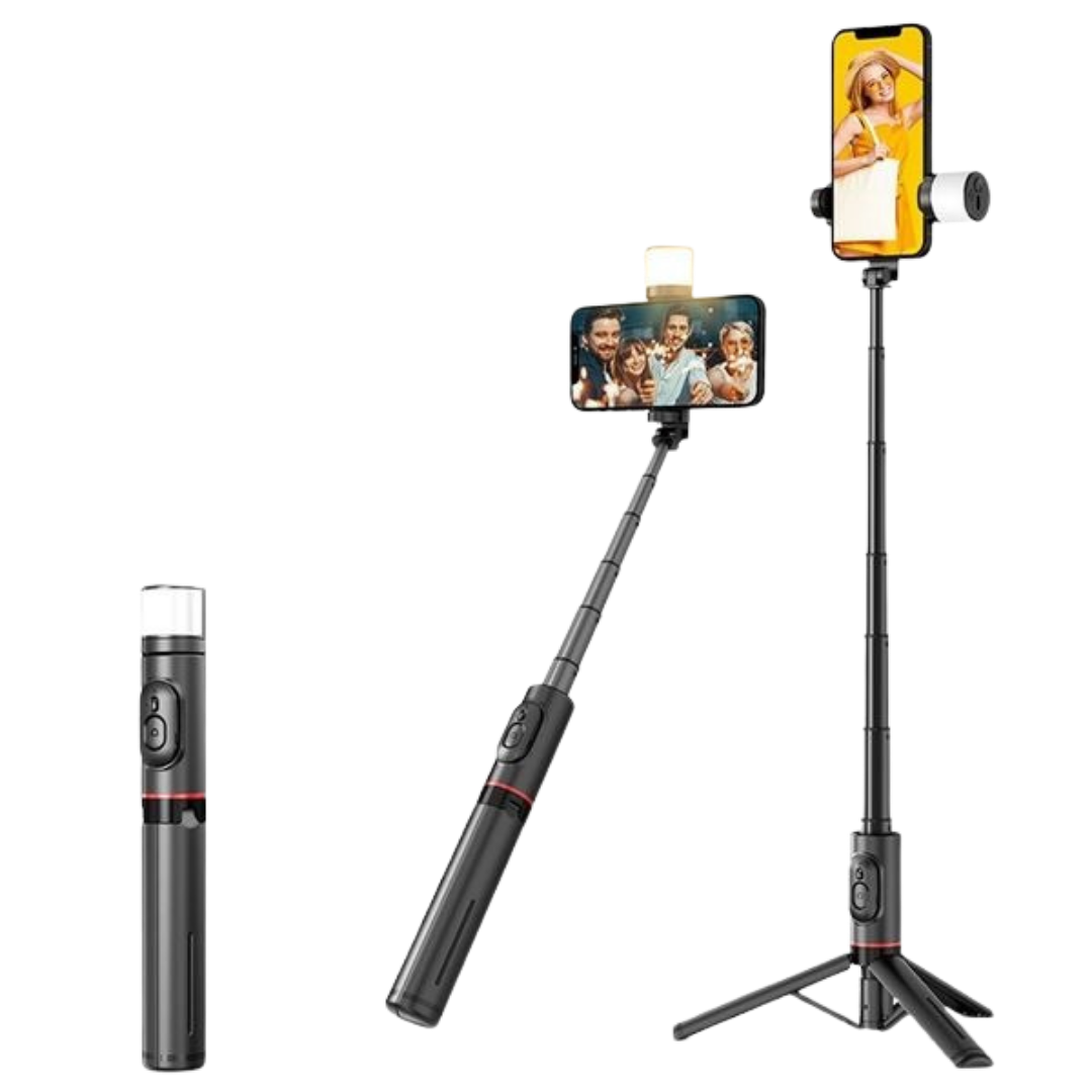 3-in-1 Selfie Stick with Fill Light and Tripod, Expandable with Remote