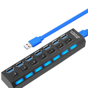 USB Hub 7-Port USB 3.0 with Individual On/Off Switches and Power Adapter Support