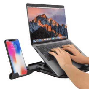 Rotatable Laptop Stand with Phone Holder, Portable and Adjustable, Black