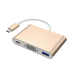 Type C to 1080p VGA, USB 3.0, and Type-C Adapter with Charging Support - Gold