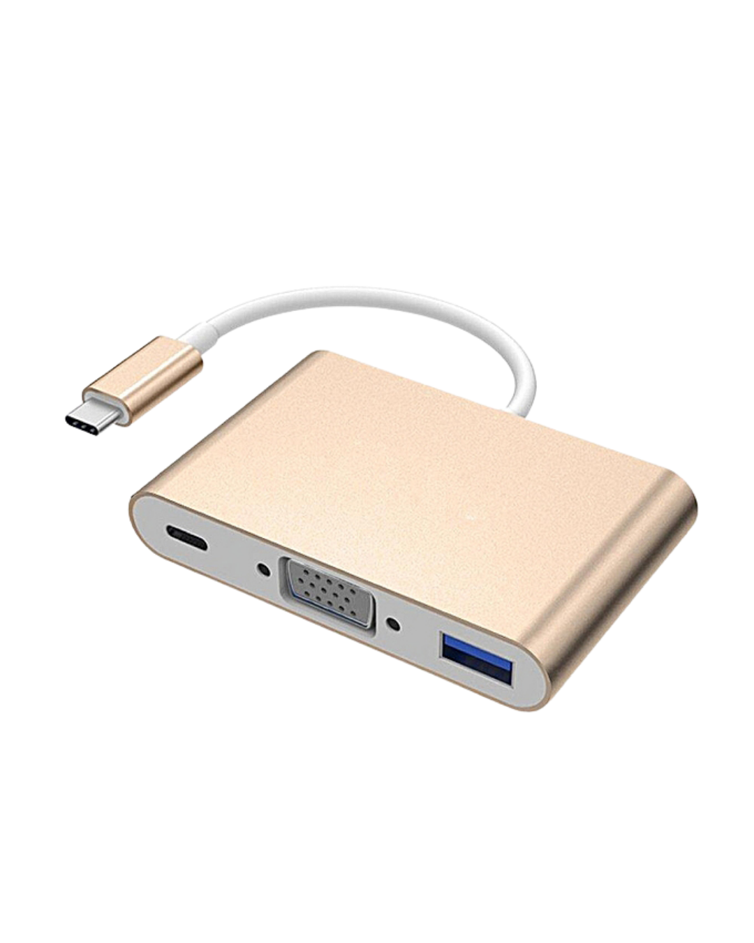 Type C to 1080p VGA, USB 3.0, and Type-C Adapter with Charging Support - Gold