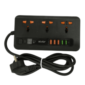 ASPOR EU LCD IQ Power Socket A503 with 3 Sockets, 5 USB Ports, 2A Fast Charging, 200cm Cable