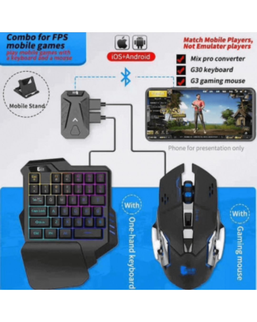 Gaming Wireless 5 in 1 Combo Keyboard and Mouse for Mobile FPS Games