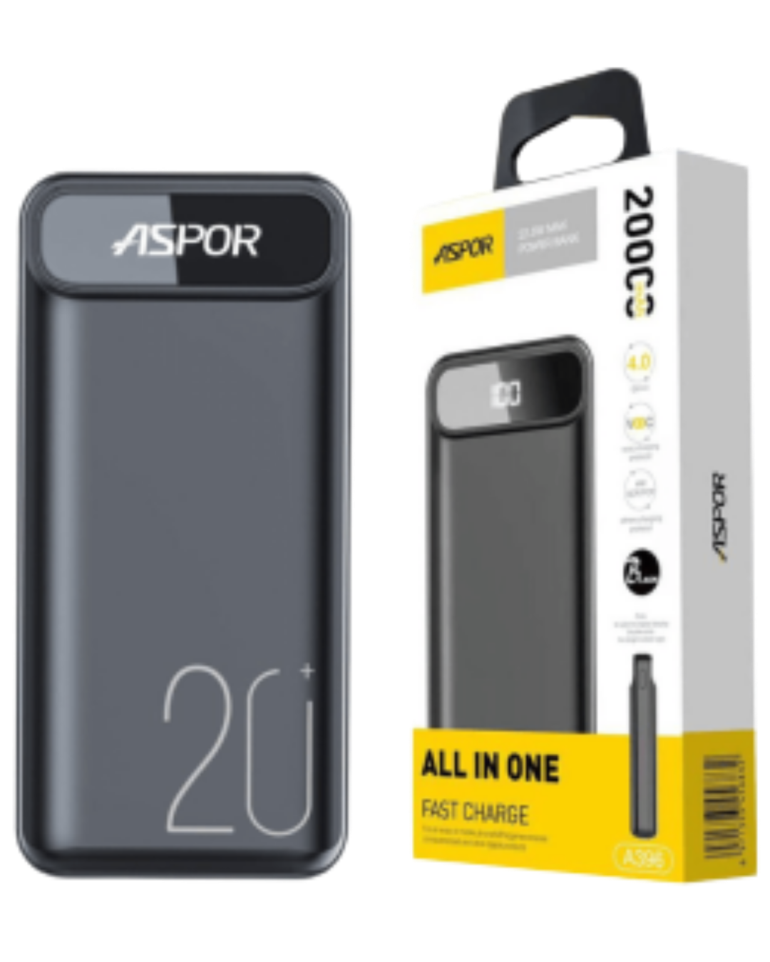 ASPOR A396 20000mAh Power Bank with Dual USB Outputs and Fast Charging