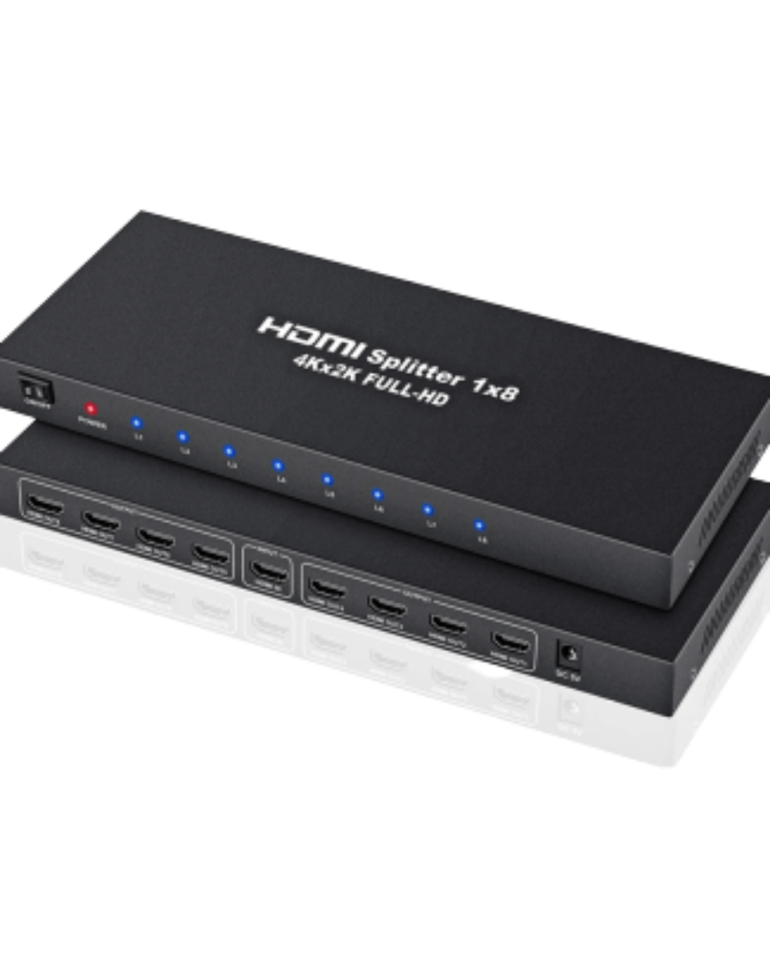 1 In 8 Powered 4K HDMI Splitter with Charger - 8 Output Ports, Metal Enclosure