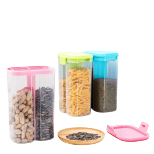 2 Compartment Transparent Food Storage Jar with Airtight Lids, BPA Free
