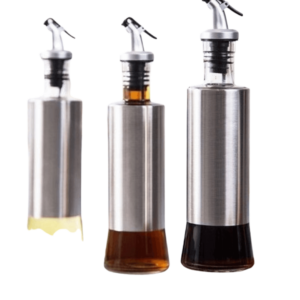 Oil Bottle for Kitchen Glass with Steel Cover, Leak-Proof and Safe Design