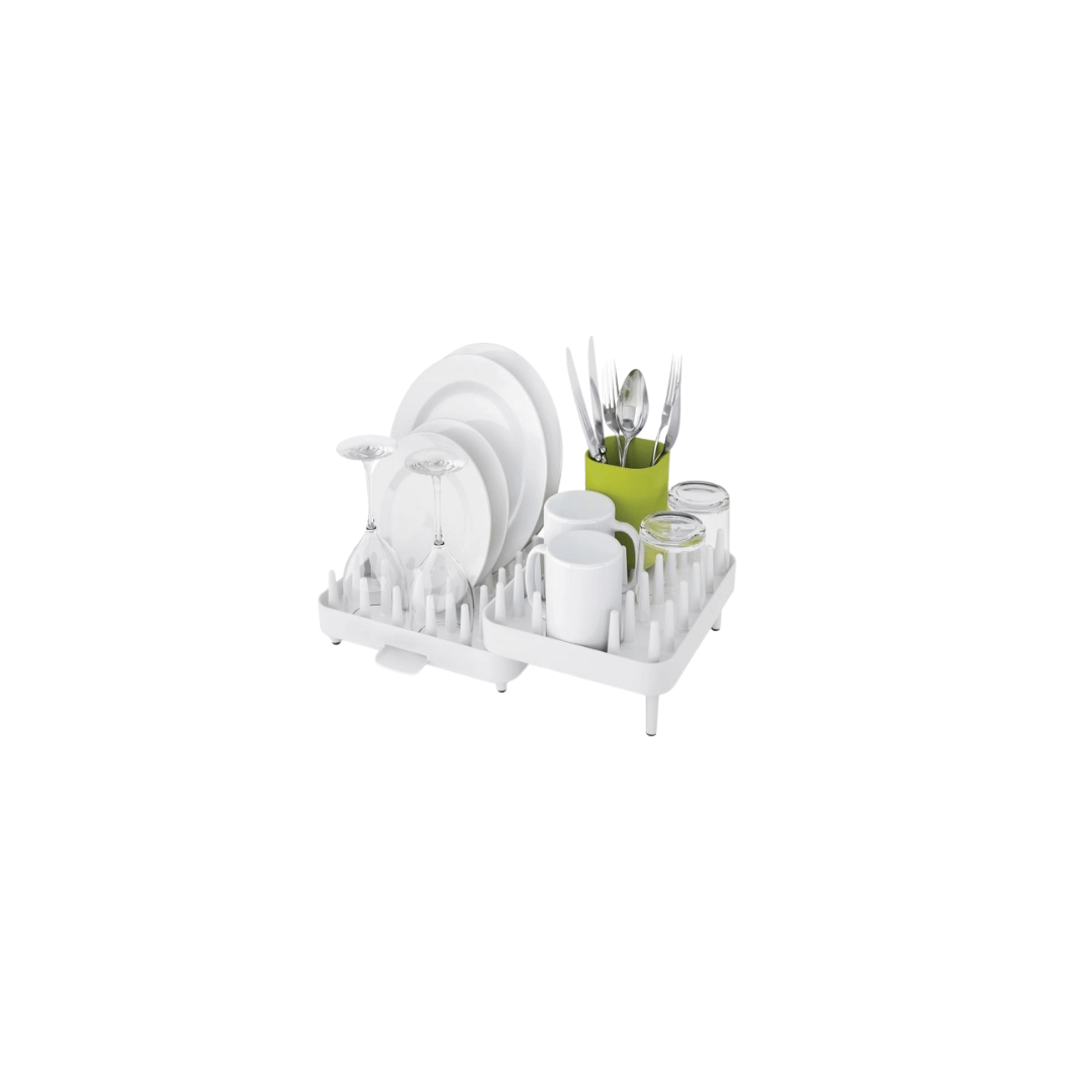 Connect Adjustable Dish & Utensils Drainer with Movable Cutlery Holder and Integrated Spout