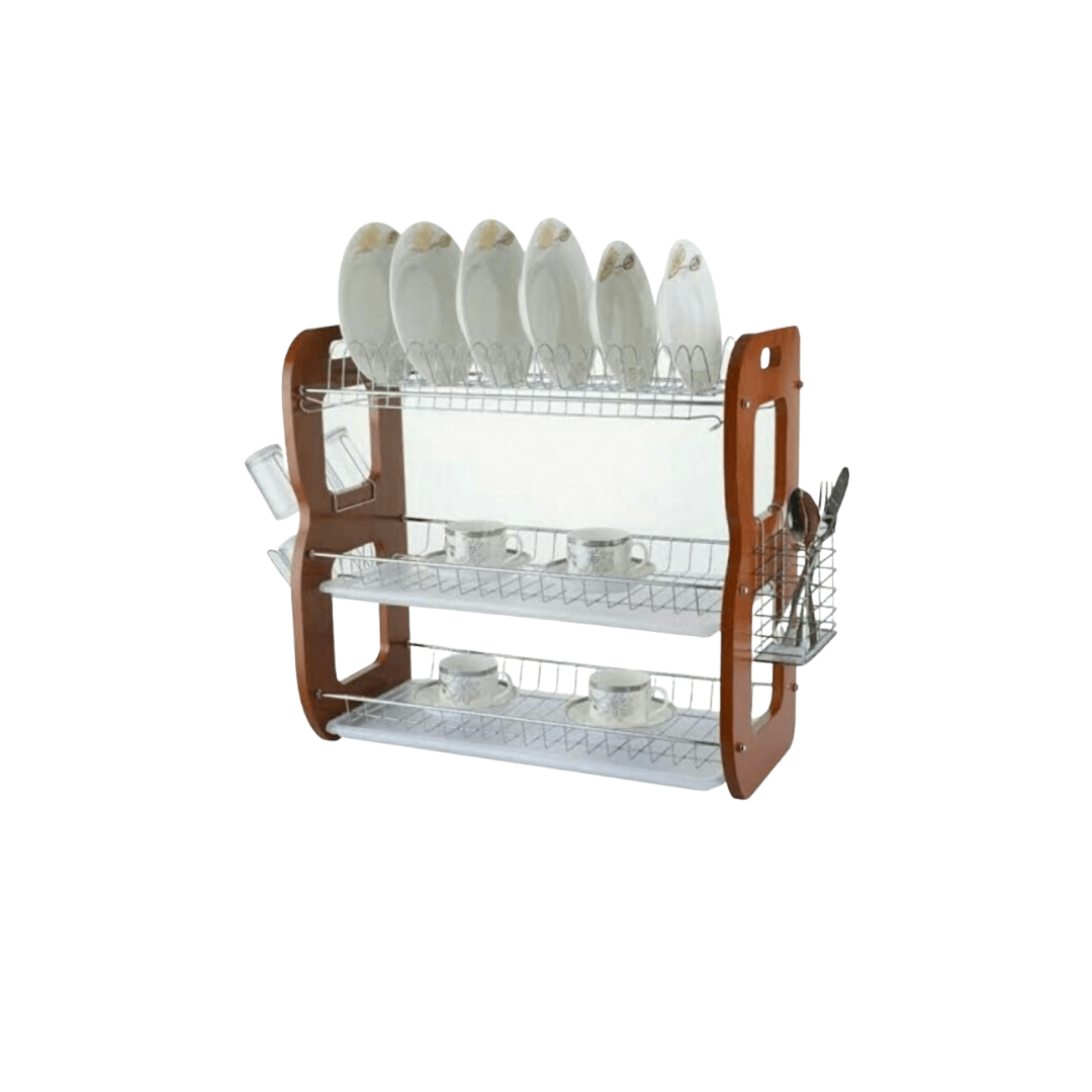 3 Layers Kitchen Metal Wire Dish Rack with Cutlery Holder and Glass Drier
