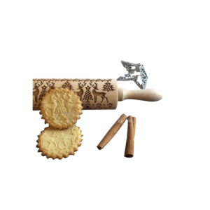 Multi-print Engraved Wooden Rolling Pin with Comfortable Grip Handles for Baking