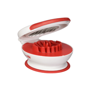 Strawberry Tool White/Red with Suction Cup for One-Handed Slicing and Coring