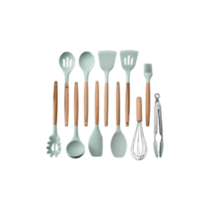 11 Pcs Silicone Cooking Utensils Set with Wooden Handles, Heat Resistant to 446?F, BPA Free