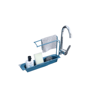 Sink Holder Expandable Storage Drain Basket with Ventilated Drain and Towel Bar for Kitchen Sink Organization