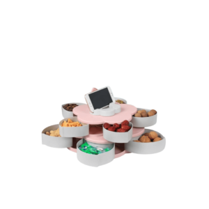 Double-Layer Flower Snacks Container with 10 Compartments and Mobile Holder Slot