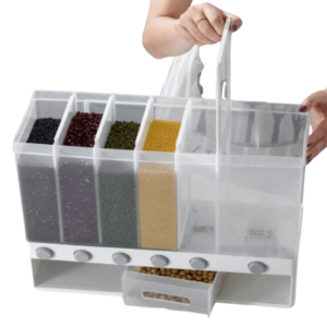 Wall Mounted Kitchen Rice and Cereal Dispenser with 6 Compartments, Food Grade PP