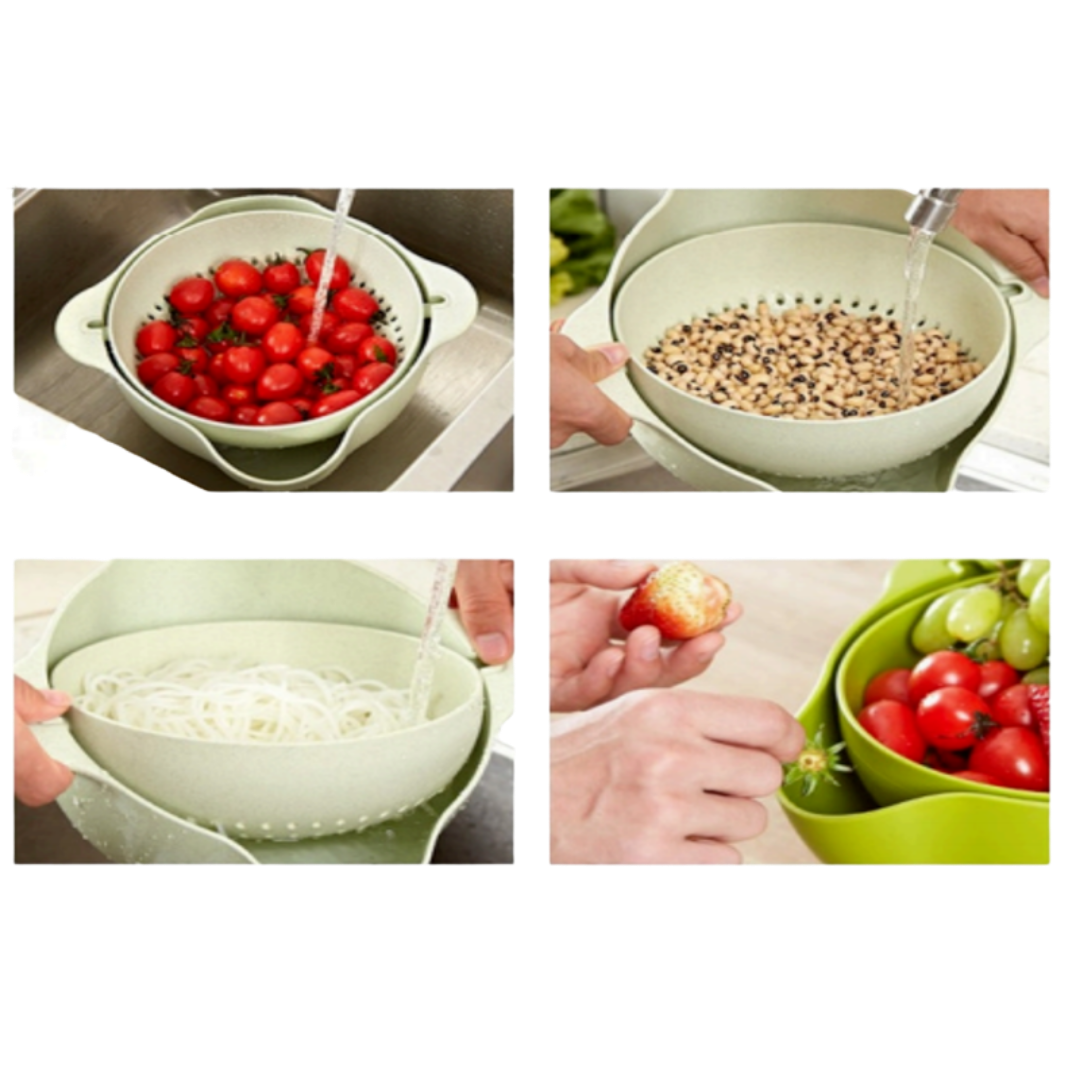Rotatable Double Layer Drain Basket Pack of 2, Food Grade PP, 360? Rotation